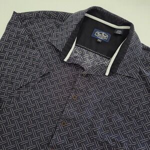 Nat Nast Button Up Shirt Navy Blue Silk Cotton Geometric Pattern Mens XXL